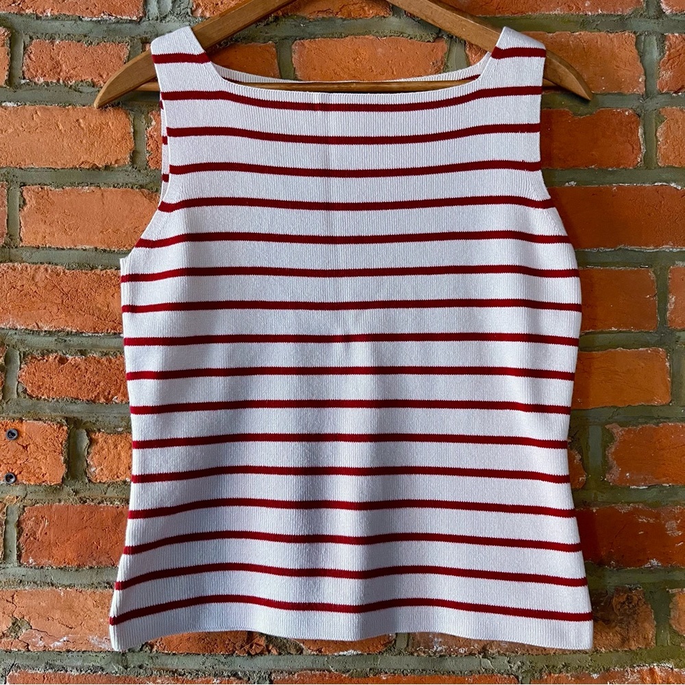 Ann Taylor Factory Cream / Red Striped Square-Neck Tank Top Sweater, size S
